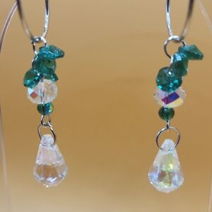 Elegant Green and Crystal Drop Earrings